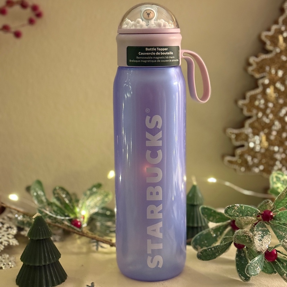 Starbucks Lavender Bearista Bear Snow Globe Water Bottle